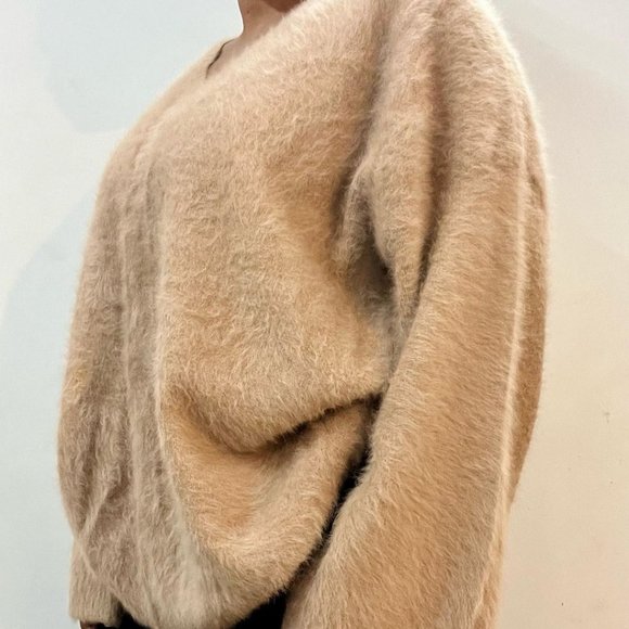 Beige Fuzzy Drop Shoulder Pullover - Picture 3 of 4